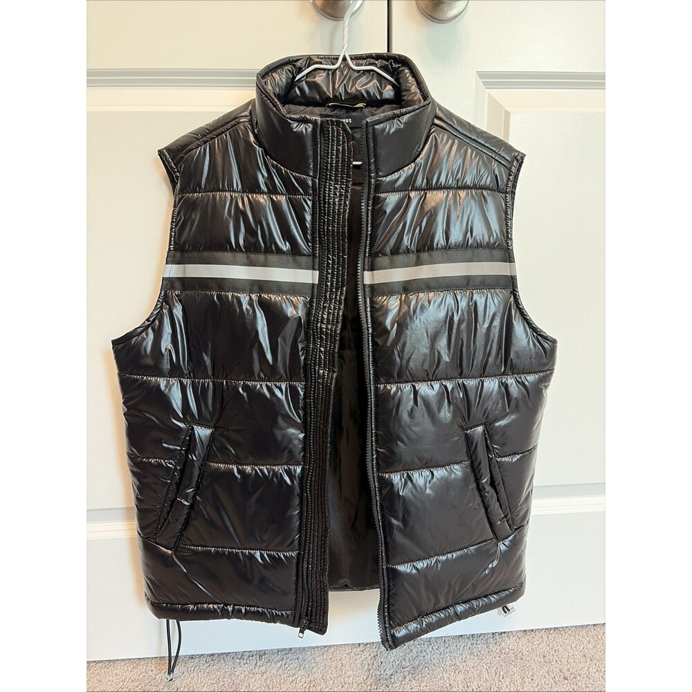 Konus Men's Puffer Vest Black Glossy Shiny Reflective Stripe Size M